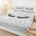 thumbnail image 3 of Homewish Women Glamorous Eyelashes Twin Sheet Sets, Grey Bling Stars Twin Fitted Sheet, Fashion Buffalo Plaid Flat Sheet, Microfiber Bedroom Decor, 3 Pieces, 3 of 7