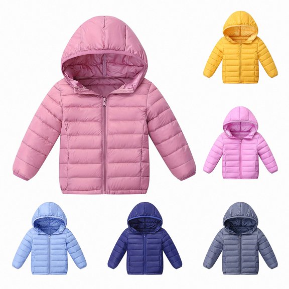 Teylalorva Outerwear Jackets for Girls Lightweight Puffer Jacket Casual Warm Winter Coat for Girls(Girls) Pink Size 4T
