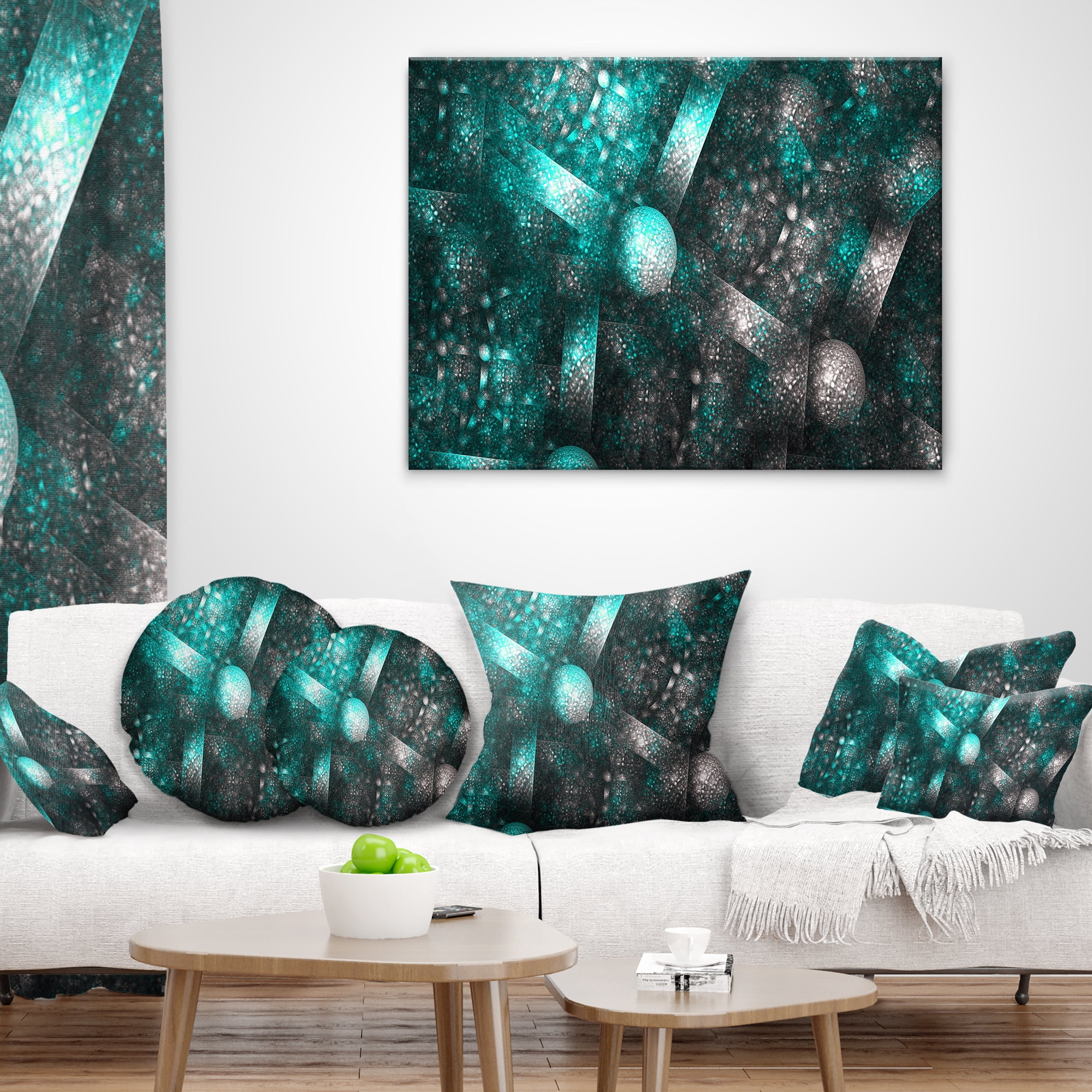 Designart Crystal Cell Blue Steel Texture - Abstract Throw Pillow - 12x20