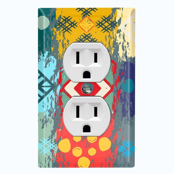 Metal Light Switch Plate Cover Colorful Ethnic Aztec Tribal Patch Pattern SFR049