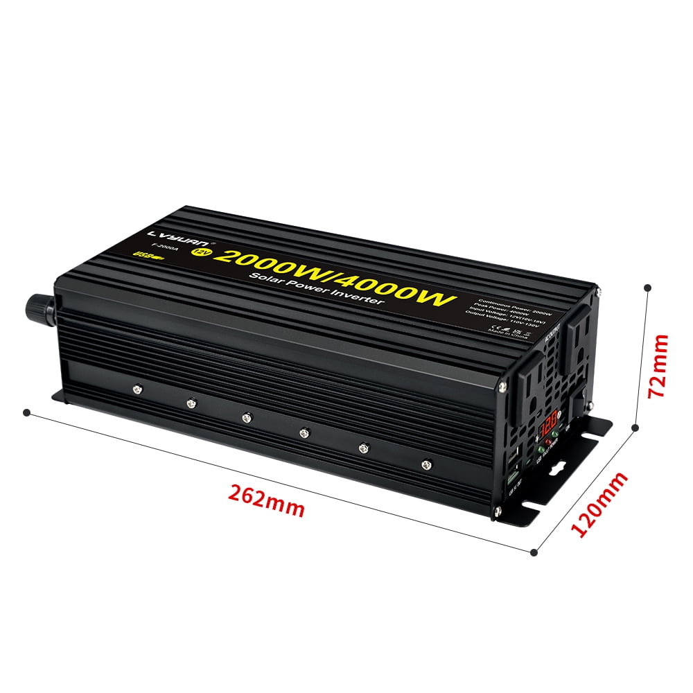 2000W 4000W Peak Modified Sine Wave Power Inverter 12V DC to 110V AC Converter Adapter USB Charger, 2AC Outlets & 2 USB, LED Display for Car, RV, Outdoor Camping & Home Backup Black
