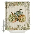 Shower Curtain Fall Thanksgiving Pumpkin with Leaf Green Eucalyptus