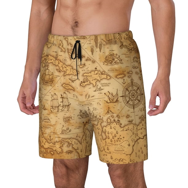 Fotbe Old Vintage Map Of Sea Traje de Baño para Hombre – Shorts de Natación de Secado Rápido con Forro y Bolsillos-X-Large