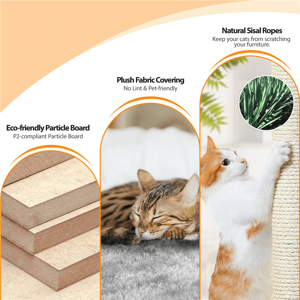 Alden Design 57″ Tall Multi Level Cat Tree with Basket & Condo & Scratching Post, Light Gray