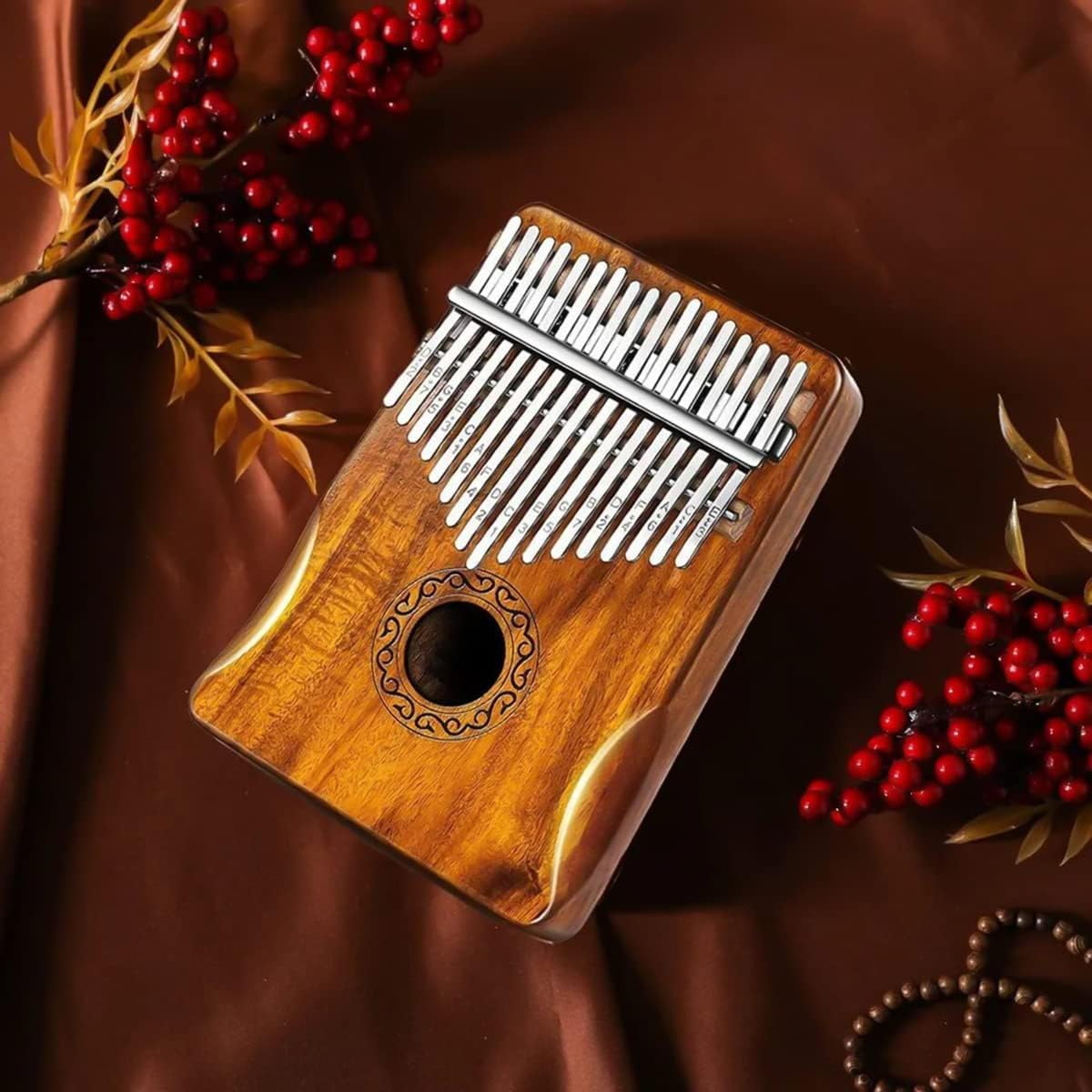 YUEWO Kalimba Thumb Piano 17 Keys Built-in Waterproof Protective Case, Portable Mbira Finger Piano Gift for Kids and Adult Beginners Wood color