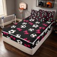 thumbnail image 3 of Manfei Football Soccer Zipper Twin Comforter Sets with Fitted Sheet and 2 Pillowcases, Cute Bowknot Zipper Bedding Set, Black HotPink White, 3 of 7