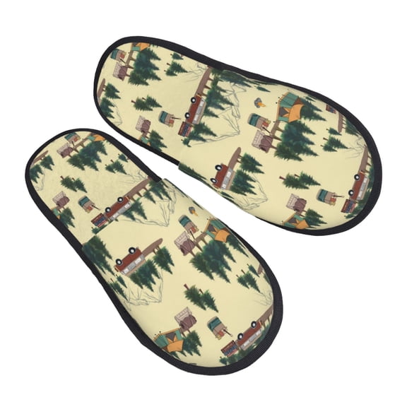House Slippers for Women Men - Camping Caravan 1 Lightweight House Shoes Fuzzy Slippers, Soft Slip-On Cozy House Slippers for Woman Indoor Outdoor