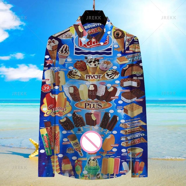 Camisas de manga larga con estampado de helados de los años 80 en 3D, de moda, de talla pequeña, blusas, ropa de calle, ropa para hombre