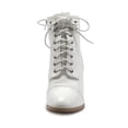 thumbnail image 3 of Ollio Women's Shoes Faux Suede or Faux Leather Lace Up Stacked High Heel Ankle Boots SSB09, 3 of 5