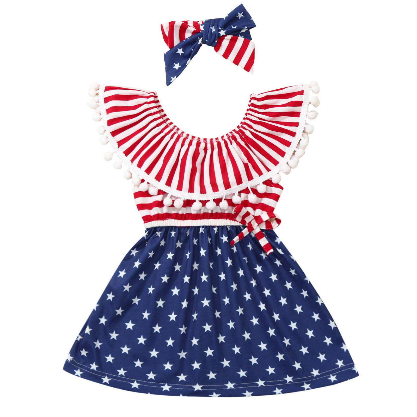 American Flags Dresses Girls Stars And Striped Printed Princess 4Th Of ...