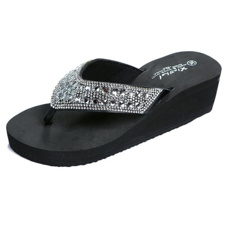 

Sparkly Flip Flops for Women Size 11 Beach Summer Rhinestones Flip Casual Wedges Shoes Women s Flops Fashion Slippers Women s slipper