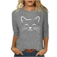 thumbnail image 2 of ALLLIST Crew Neck Women's Tops 3/4 Sleeve Summer T-Shirts Gray Casual Cat Graphic Shirts for Women, 2 of 4