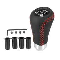 Black Universal 5 Speed Car Gear Lever Shifter Manual Stick Shift Knob PU Leather, Red Stitches