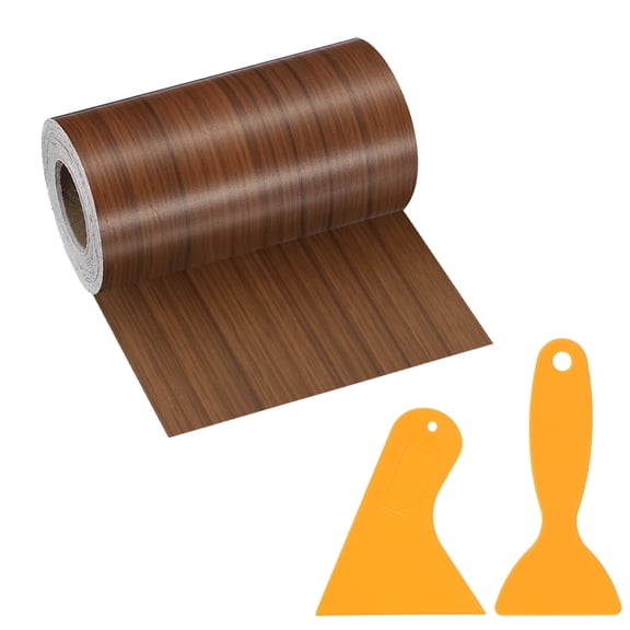 Uxcell Wood Grain Repair Tape, 4" x 33' Self Adhesive Realistic Wood Tape with Scraper Durable Repair Patch for Furniture Floor Window Door Table DIY Home Decor, Dark Wood Grain