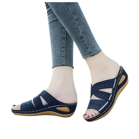 

Sandals For Women Summer Womens Wedge Fish Mouth Platform Multicolor Embroidered Sandals Slippers Stylish Shoes