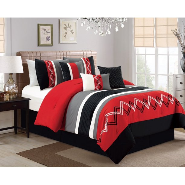 Chezmoi Collection Arden 7 Piece Modern Pleated Stripe Embroidered Zigzag Comforter Set Walmart Com Walmart Com