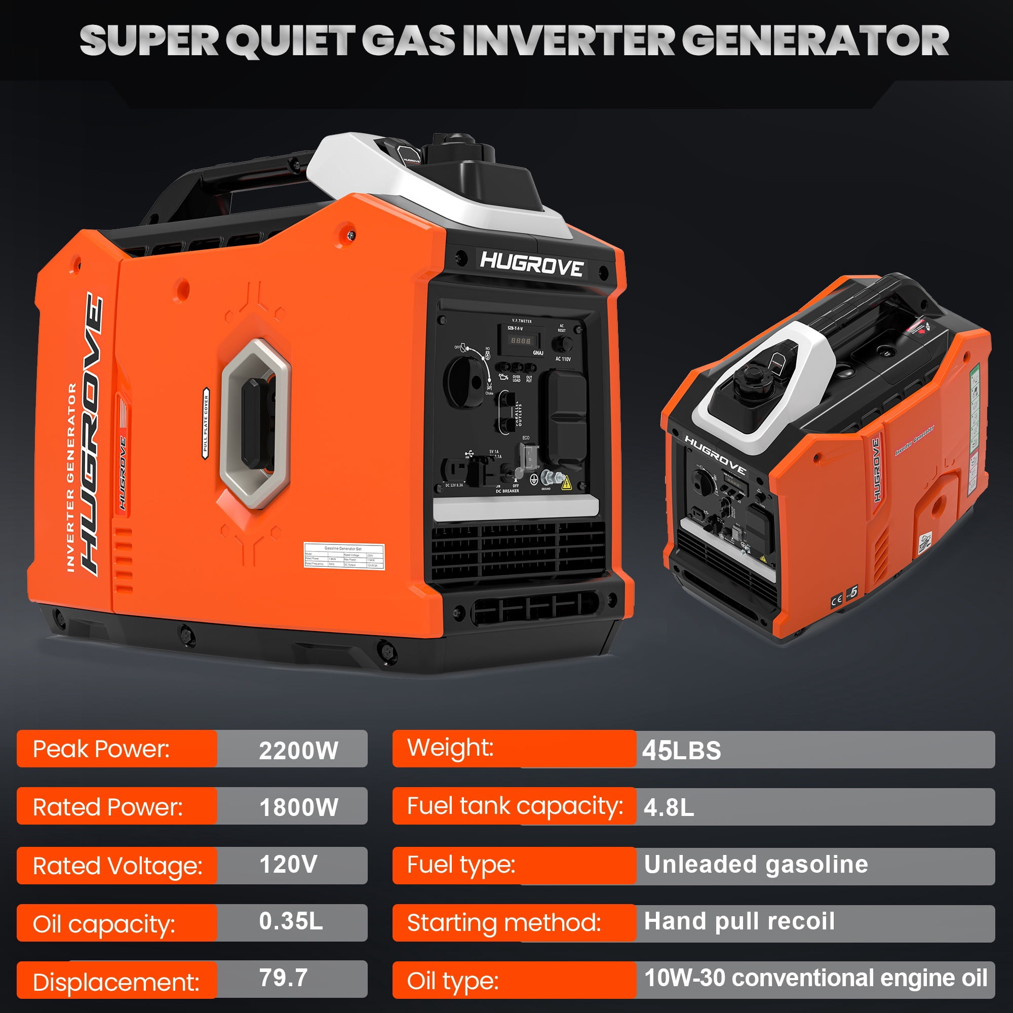 2200W Inverter Generator Gas Powered, Portable Generator for Home Camping RV Use, 79.7CC 4 Stroke EPA Compliant, 67db Super Quiet