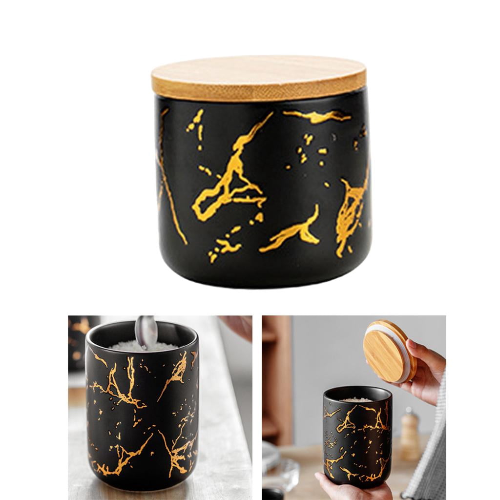 Fiocias Ceramic Sugar Bowl Canister Jars Condiment Airtight Lids Food Storage Containers Black S