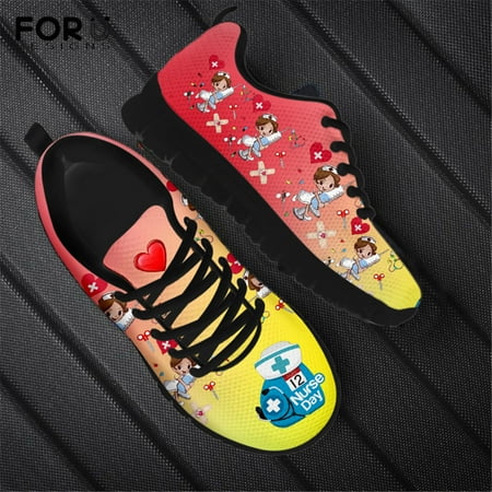 

Gradient Style 3D Nurse Design Pattern Women Flats Shoes Casual Sneakers Summer Air Mesh Lace-up Ladies Shoes Woman