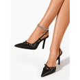 thumbnail image 6 of On feet& in love Women's Pointed Toe Cross Strap Slingback Heels - Smooth PU Leather Black Dress Shoes for Work & Party - Size 11, 6 of 7
