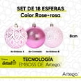 thumbnail image 2 of Esferas para árbol de navidad Artego de 8 cm de diámetro paq 18 esferas Rosa *Línea Detail Con: 2 estilos emboss y un cromado, para colgar Christmas ornaments, 2 of 7
