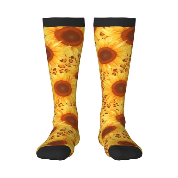 Balery Vintage Leopard Print Sunflower Calcetines novedosos Calcetines deportivos Calcetines hasta la rodilla Calcetines de algodón Calcetines originales y geniales