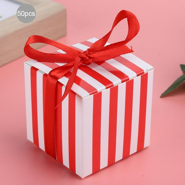 Caja De Regalo De Recuerdo, 50 Piezas Con Cinta Caja De Regalo De Recuerdo De Boda A Rayas De Estilo Europeo, Decoración Del Hogar Para Almacenamiento De Regalos De Joyería ANGGREK Rayas rojas y blancas de 5,5 cm + cinta roja