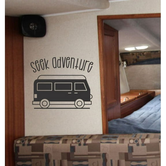 Seek Adventure Retro Camper Camping Decals RV Wall Decor Art Stickers 23x19-Inch Black