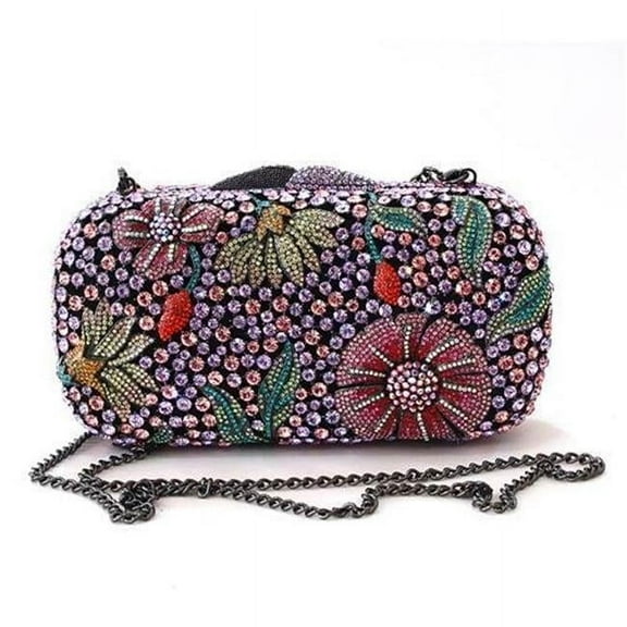 Women Ruthenium White Metal Clutch with Top Grade Crystal in Multi Color
