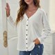 thumbnail image 2 of Suéter de punto de manga larga con botones para niñas, blanco, talla S Cárdigan de otoño con escote en V y encaje para mujer, 2 of 6