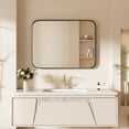 thumbnail image 3 of 24 in. W x 32 in. H Tempered Glass Rounded Rectangle Framed Wall-Mounted Bathroom Vanity Mirror in Black, 3 of 10
