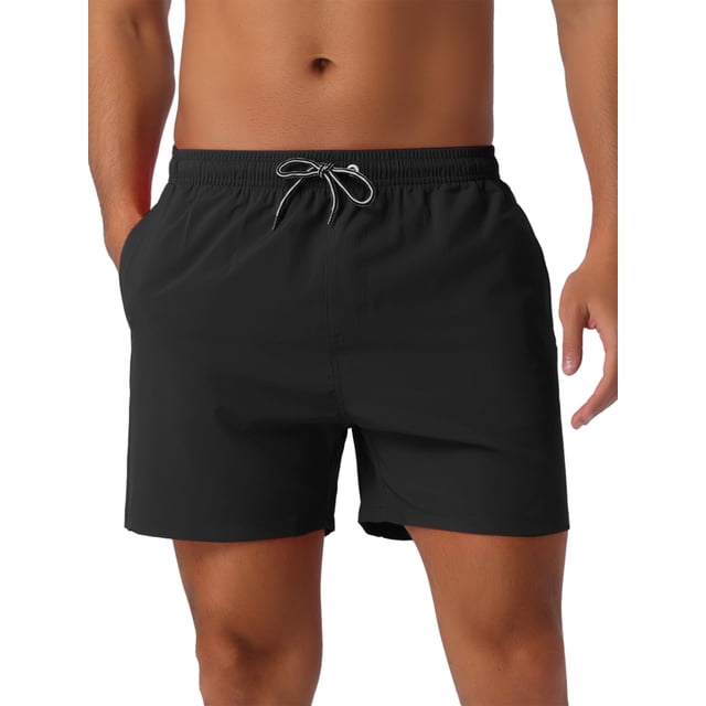 Pantalones cortos de baño INSPIRE CHIC para hombre con cintura con cordón, bolsillos laterales y forro de malla 34 Negro