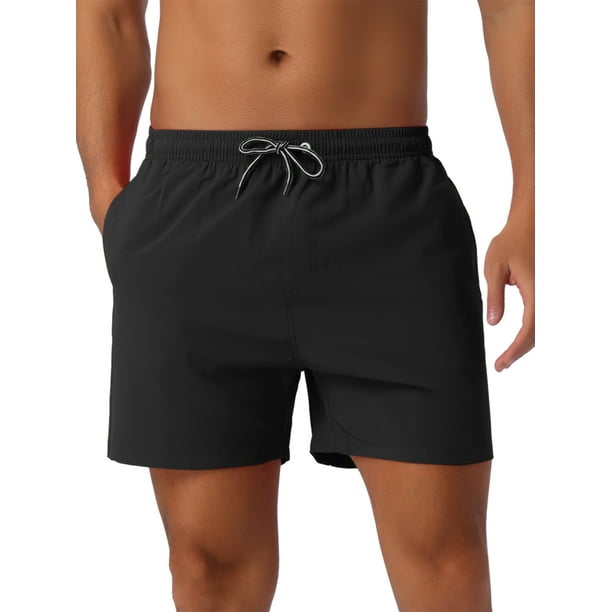 INSPIRAR CHIC Pantalones de baño para hombres con cordón en la cintura, bolsillos laterales, forro de malla, 32 Negro
