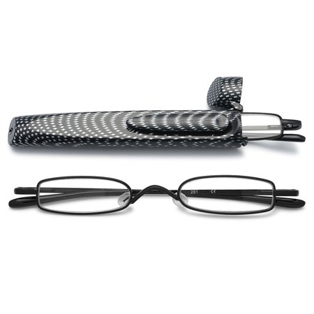 MAGIMODAC Compact Reading Glasses Men Women Portable Mini Metal Mini Eyeglasses Eyewear Pocket Readers With Case (Black, +0.75)