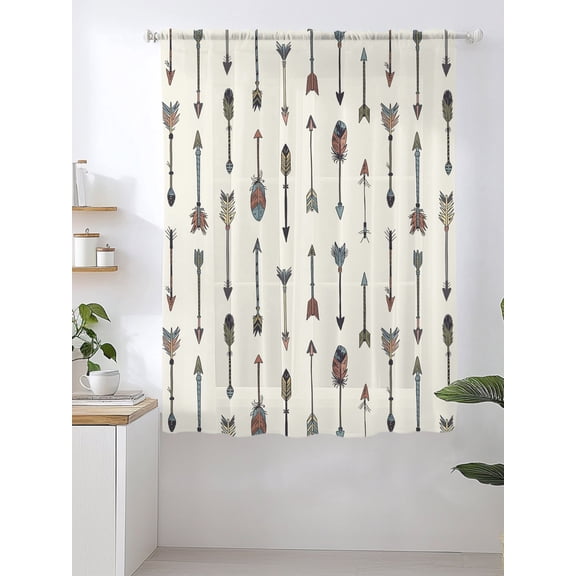 Feather Arrow Sheer Curtains 63 Inch Long 1 Panel Indian Tradition Colorful Arches Beige Light Filterring Curtain Drapes Rod Pocket Voile Window Curtain for Living Room Bedroom 52" x 63"