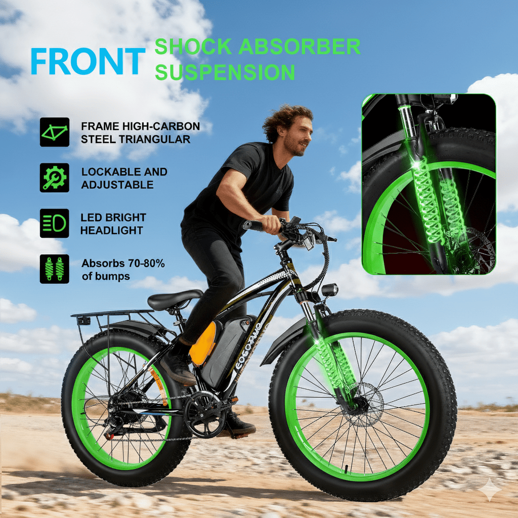 EOEOTWO 26" Fat tire Electric Bike for Adults, 1500W Peak Motor, 30 MPH Speed, 70 Miles Range Mountain Ebike, 48V 20Ah Removable Battery, Off-Road EBike for Men & Women, 7 Speed