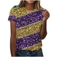 thumbnail image 2 of Gamivast Women Carnival Tops Striped Loose Fitted Short Sleeve Sequin Tees Holiday Crewneck Tunic Mardi Gras Party Tshirt Fat-Tuesday Outfits 2026, 2 of 6