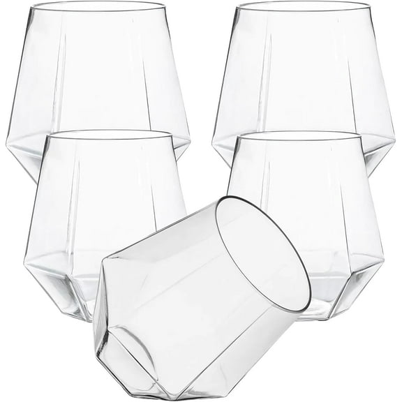 24 count Diamond Unbreakable Stemless Plastic Wine Champagne Glasses Disposable Shatterproof BPA-Free Wine Glasses Indoor Outdoor Ideal for Home Office Bars, Wedding 12 Ounce Cup (Gold)