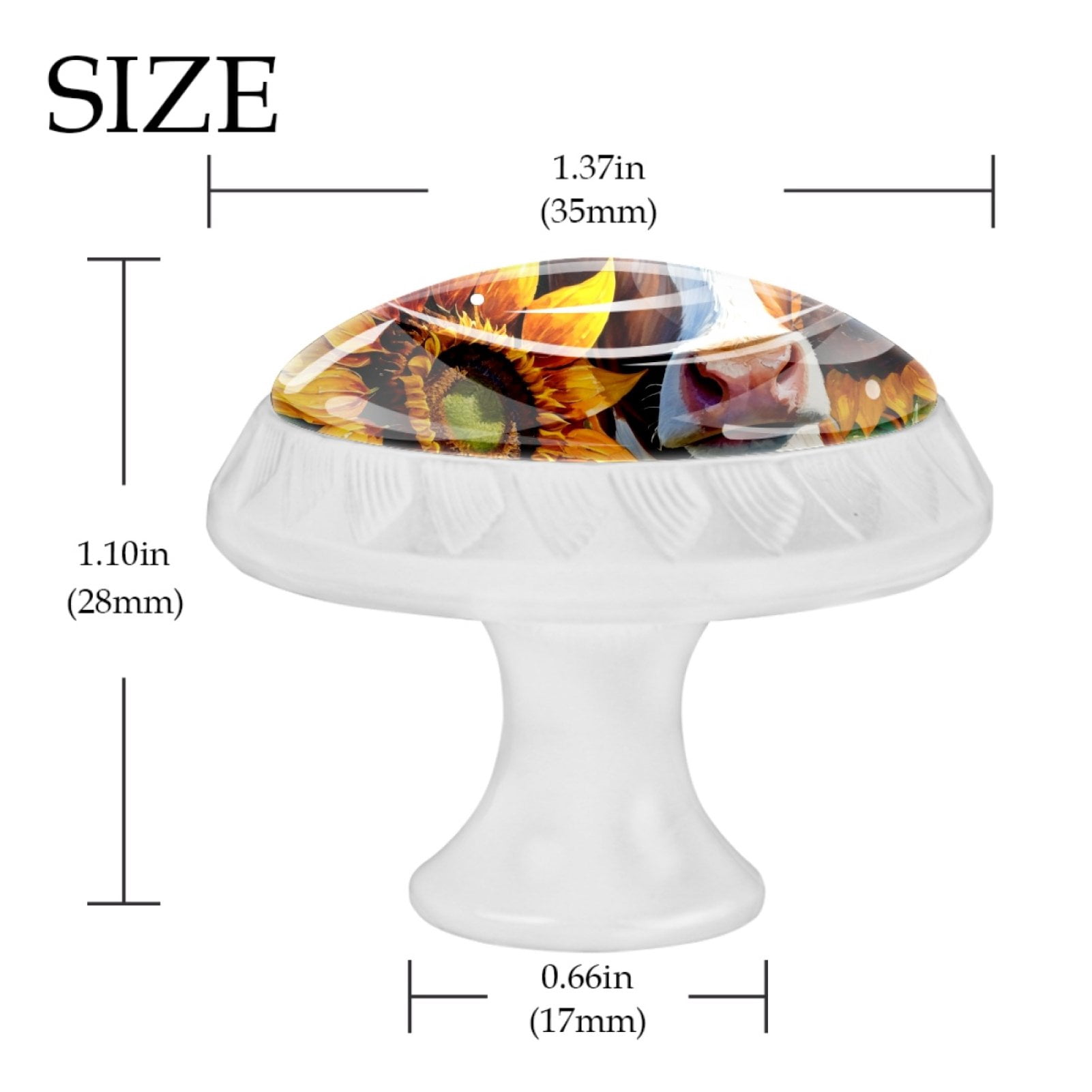 4 Pcs Cow and Sunflower Knobs for Kitchen Cabinet Cupboard Dresser Bookcase Drawer Pulls Handles Round Home Decor