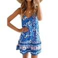 thumbnail image 4 of Vestido corto sin mangas con estampado floral Vestido de verano con cuello en V para mujer, Azul, XXL Scienceny AP002157-15, 4 of 5