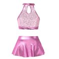 thumbnail image 2 of DPOIS Kids Girls Sequins Halter Sports Crop Top with Skirted, 2 of 3