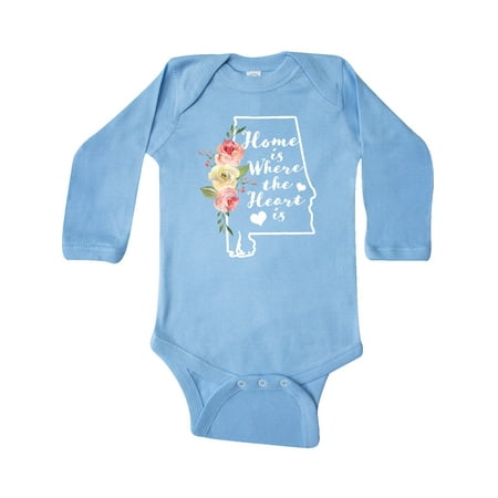 

Inktastic Alabama Home Where the Heart is with Watercolor Floral Gift Baby Boy or Baby Girl Long Sleeve Bodysuit