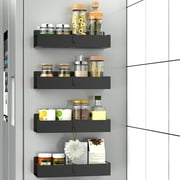 TINANA Magnetic Spice Rack Organizer, 4 Pack Moveable Fridge Spice Shelves for Refrigerator and Oven, Metal Refrigerator Shelf-Black