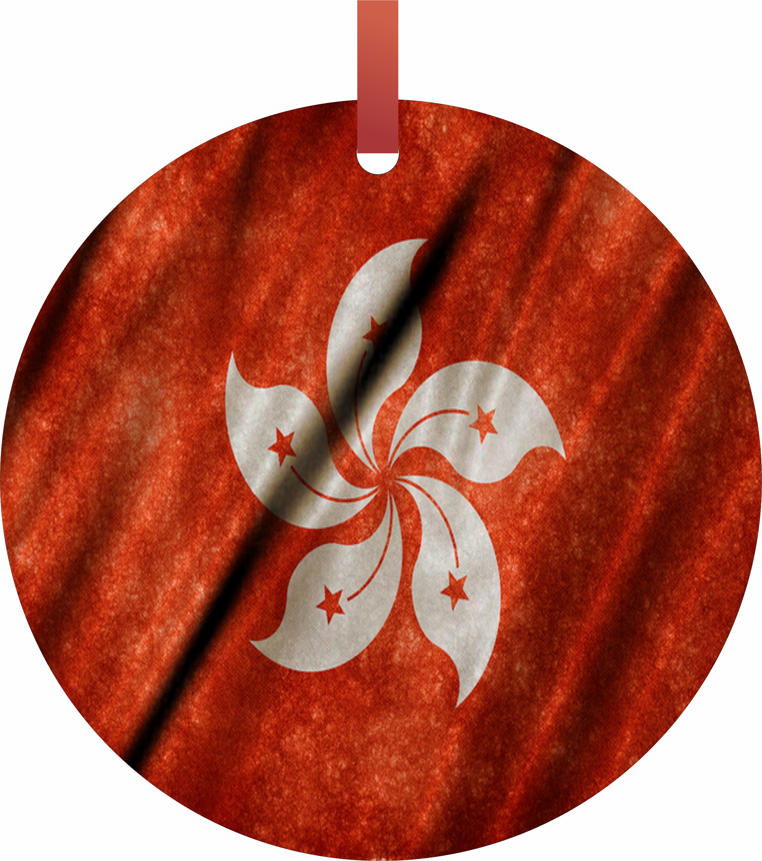 Hong Kong Flag in Grungy Wavy Print Flat Round Shaped Christmas