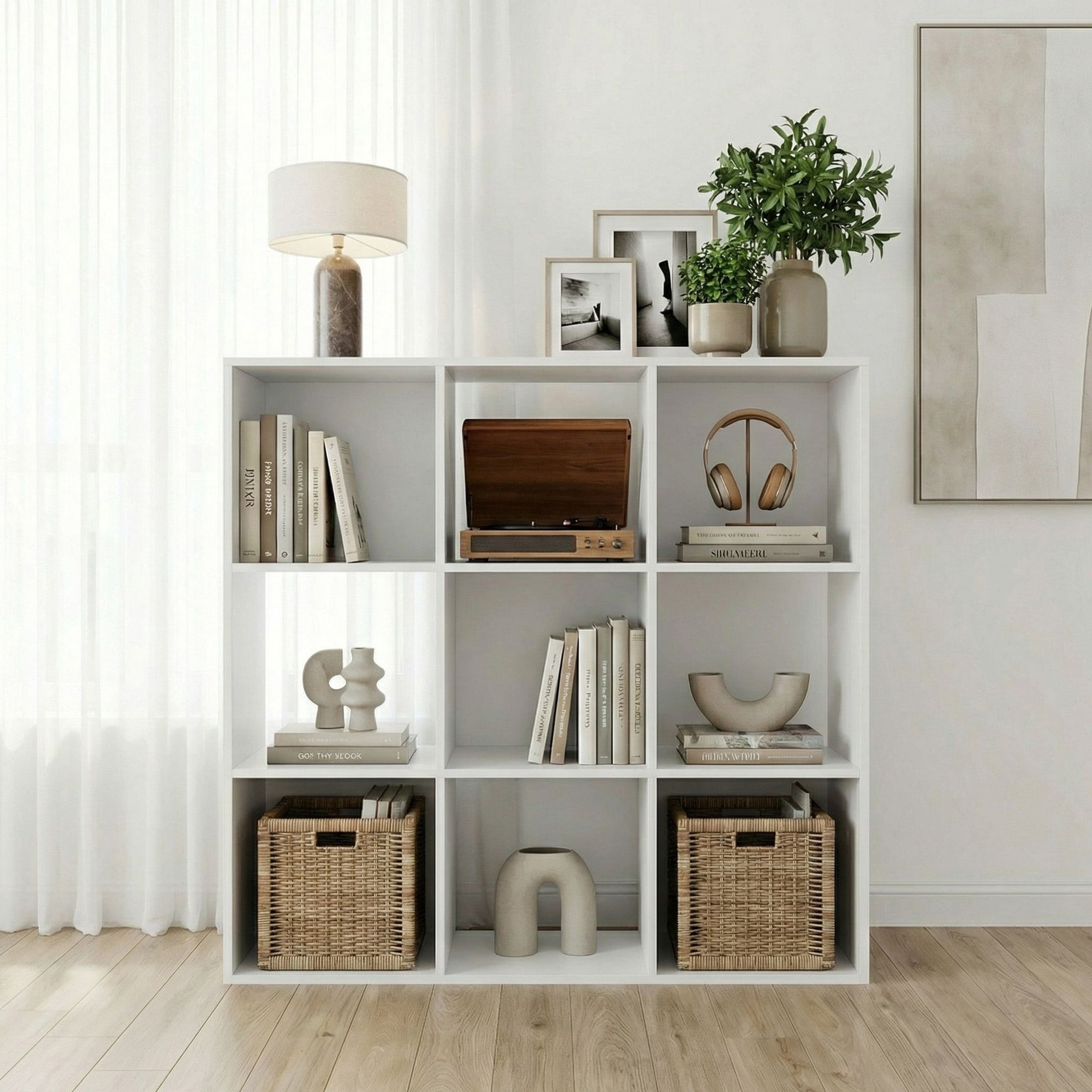 CONCETTA 9 Cube Storage Organizer, Open Corner Bookshelf with Removable Back Panels for Living Room Bedroom Office, 36*12*36 inches,White