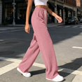 thumbnail image 5 of Women Clothing Cargo Pants Fashion Women Casual High Waist Loose Straight Solid Pants Suit Wide Leg Pants Pink Free Size, 5 of 6
