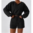thumbnail image 2 of Women Two Piece Outfits Tracksuit Half Zip Lapel Cap Sleeve Sweatshirt High Waist Drawstring Shorts Set Sweatsuit, 2 of 6