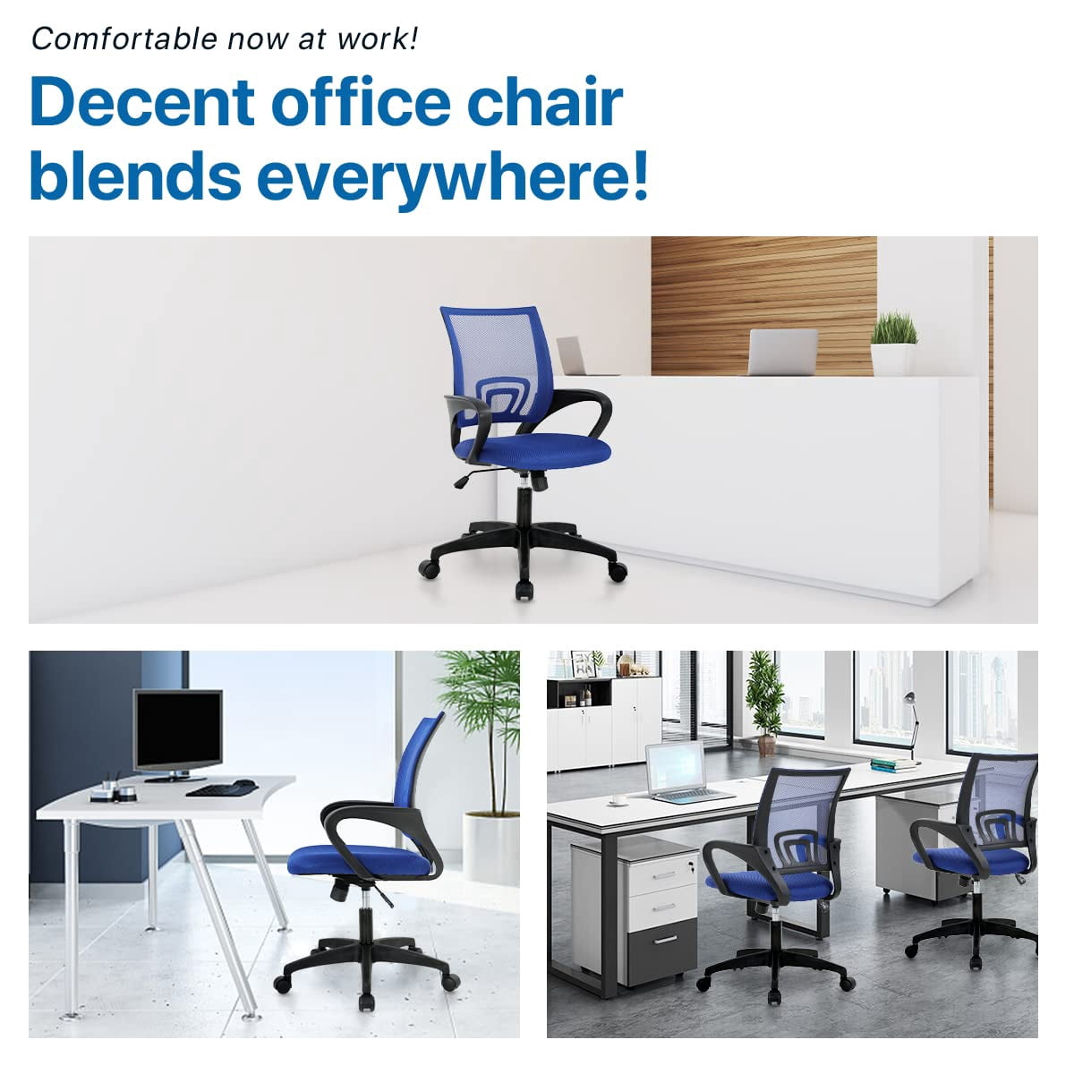 NiamVelo Mesh Office Chair, Mid-Back Home Office Chair Adjustable Ergonomic Desk Chair with Armrest, Rolling Swivel Chair for Adults, Blue