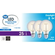 (2 pack) Great Value G25 LED Bulb, 3W (25W Equivalent), Daylight White, Dimmable, E26 Base, 3-Pack, Title 20