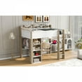 thumbnail image 6 of Full Size Wood Loft Bed with Built-in storage shelves, Clothes rails and desk, White+Naturel, 6 of 18